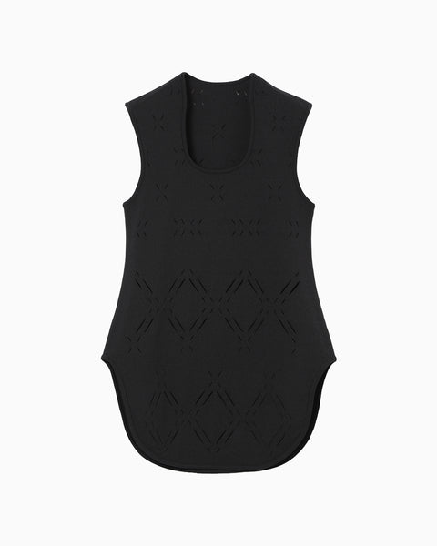 Eyelet Sleeveless Knitted Top - black