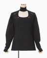 Eyelet High Neck Knitted Top - black