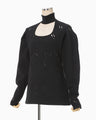 Eyelet High Neck Knitted Top - black