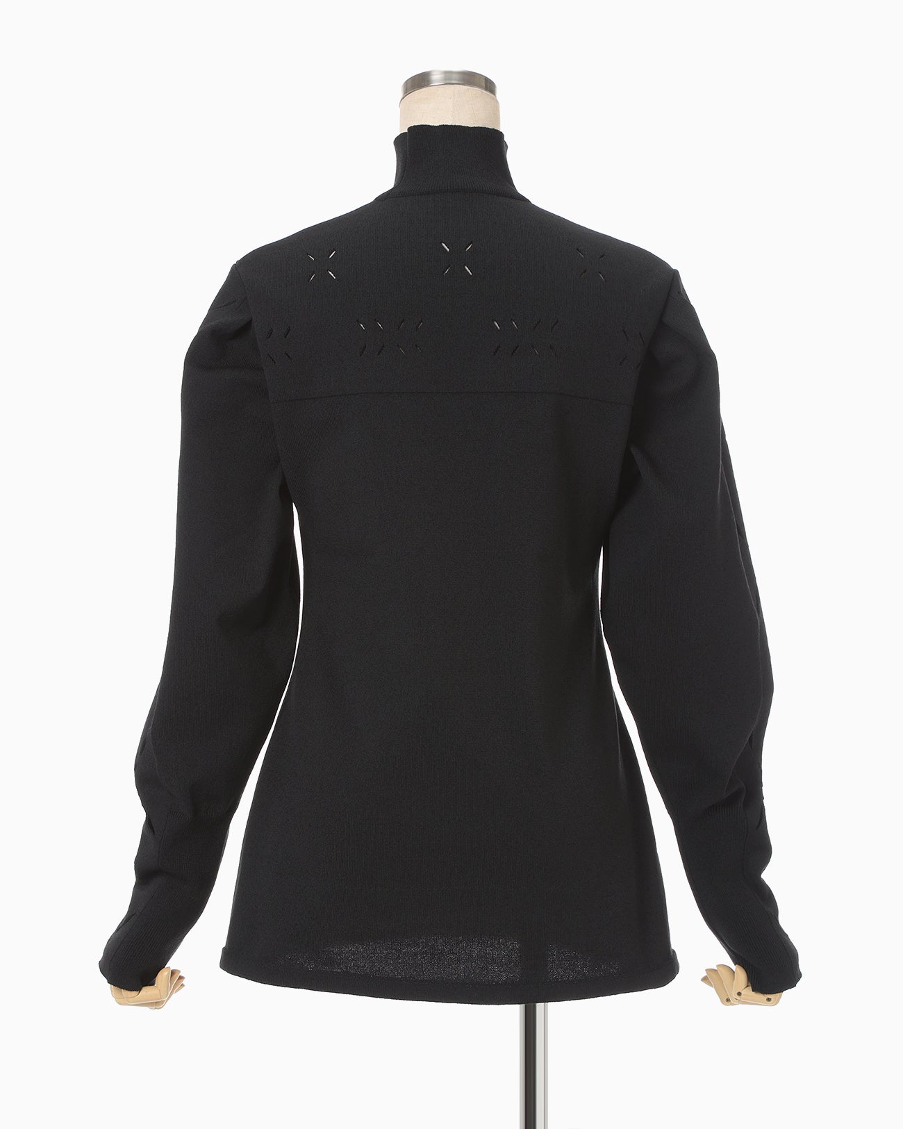 Eyelet High Neck Knitted Top - black