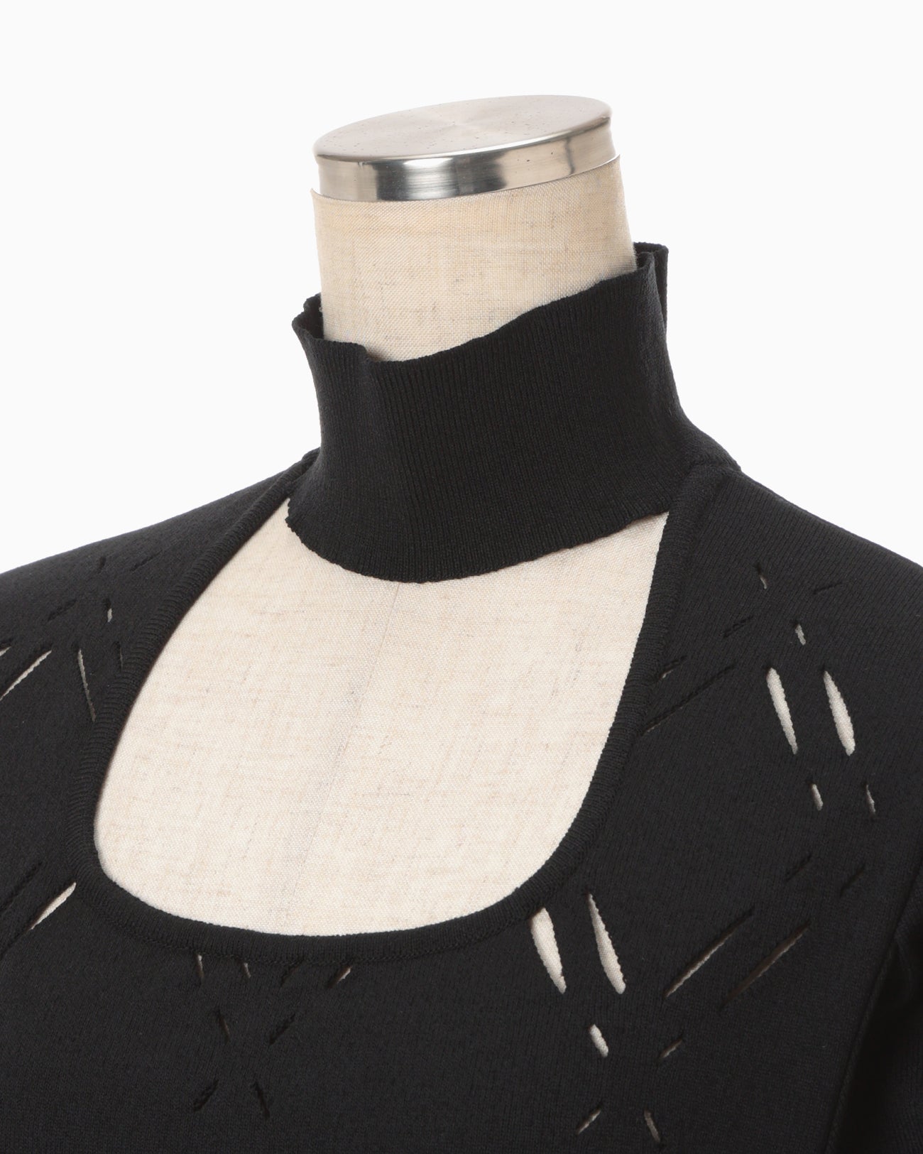 Eyelet High Neck Knitted Top - black