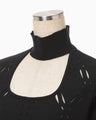 Eyelet High Neck Knitted Top - black