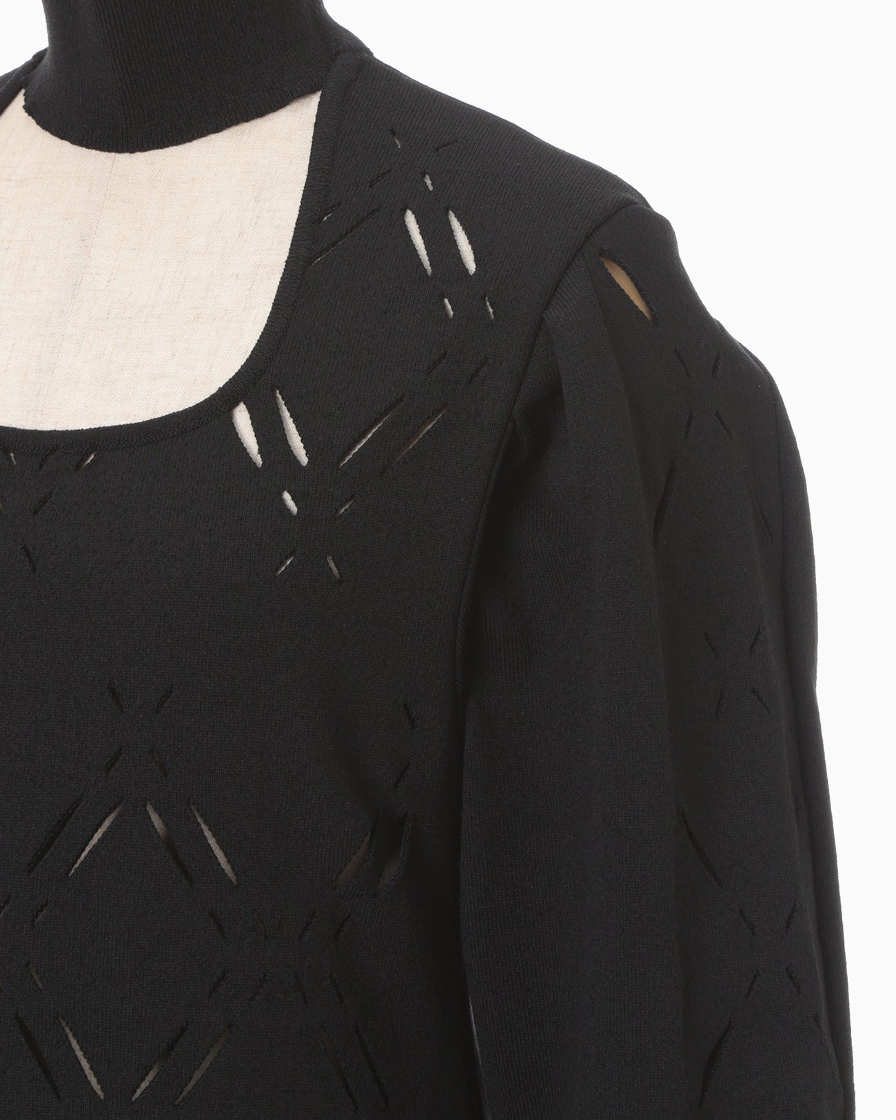Eyelet High Neck Knitted Top - black