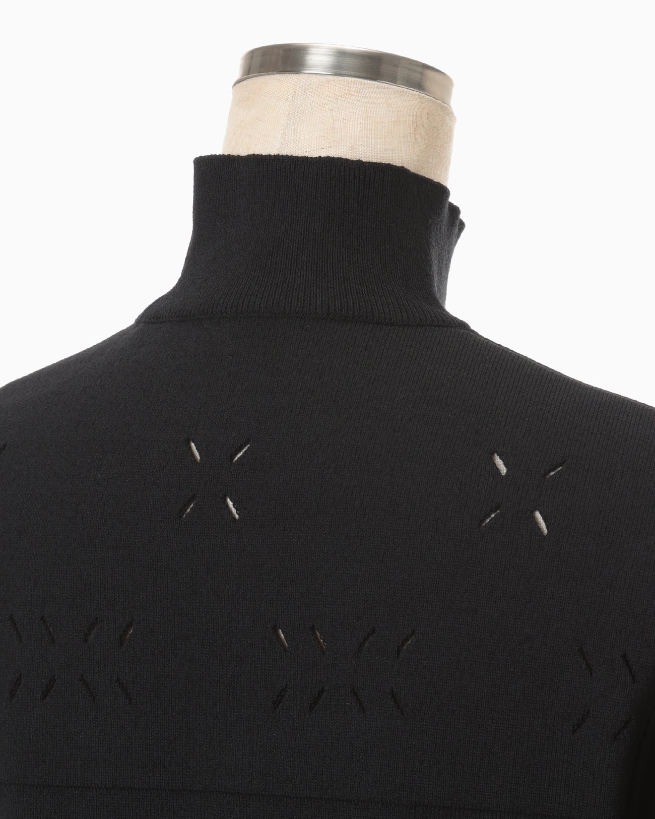 Eyelet High Neck Knitted Top - black