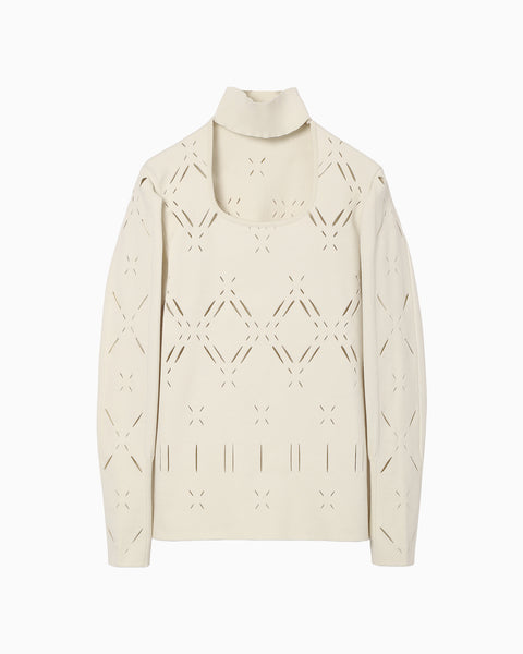 Eyelet High Neck Knitted Top - ecru