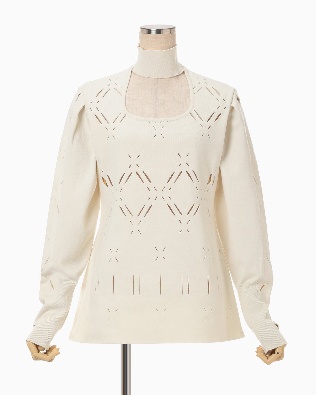 Eyelet High Neck Knitted Top - ecru