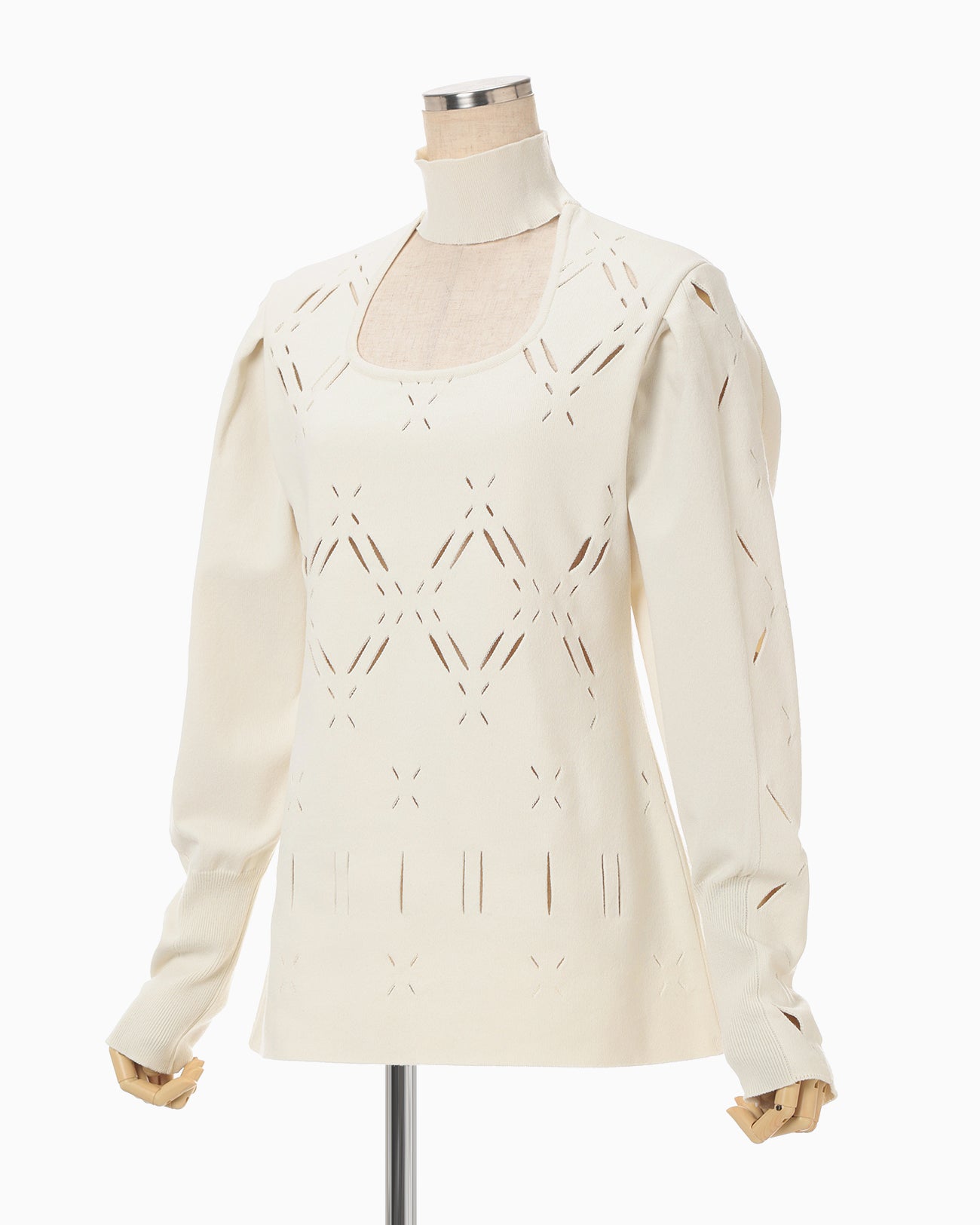 Eyelet High Neck Knitted Top - ecru