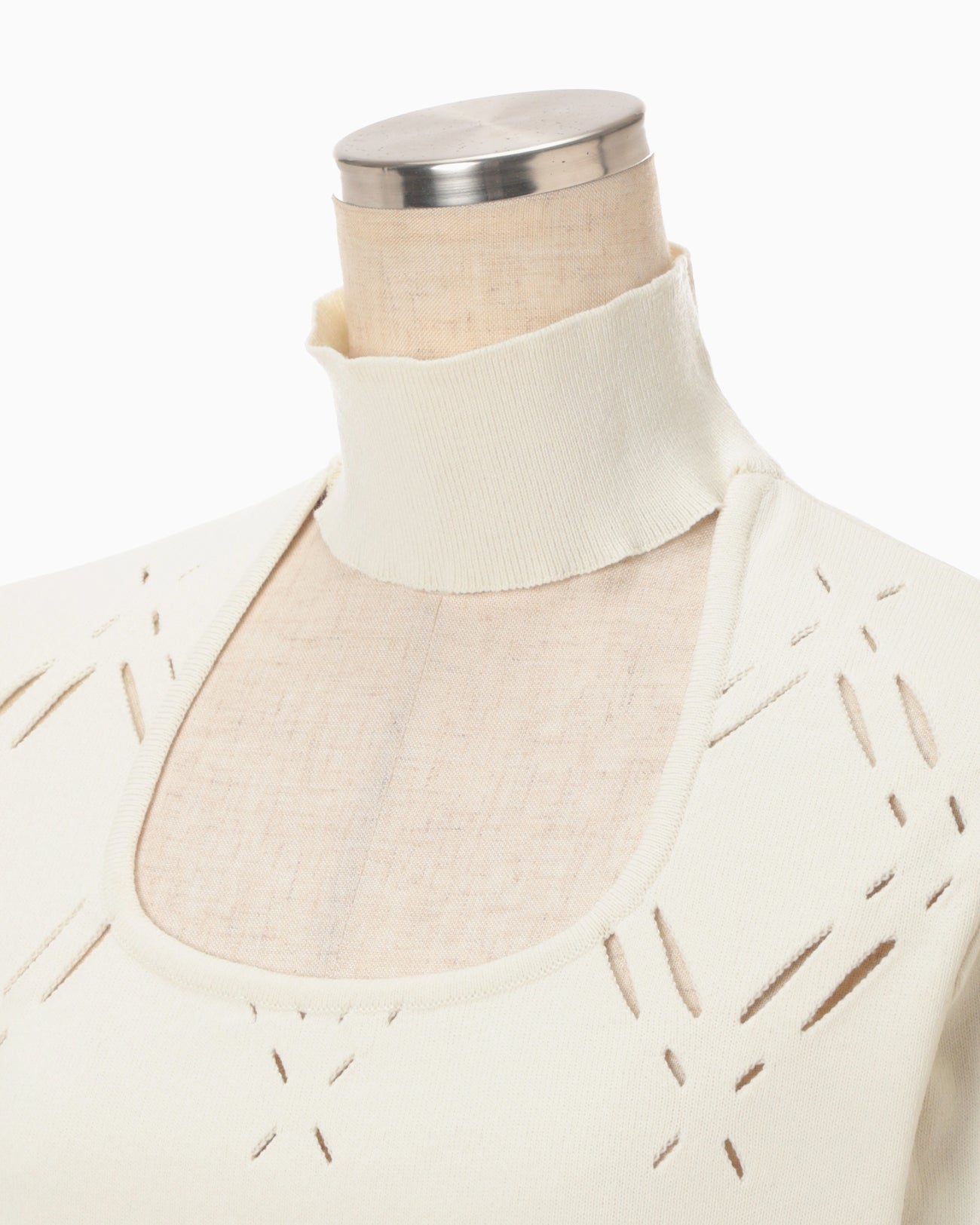 Eyelet High Neck Knitted Top - ecru