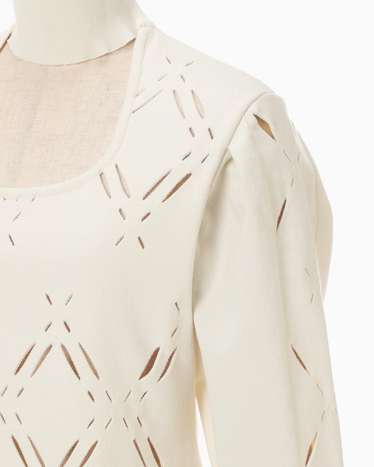 Eyelet High Neck Knitted Top - ecru