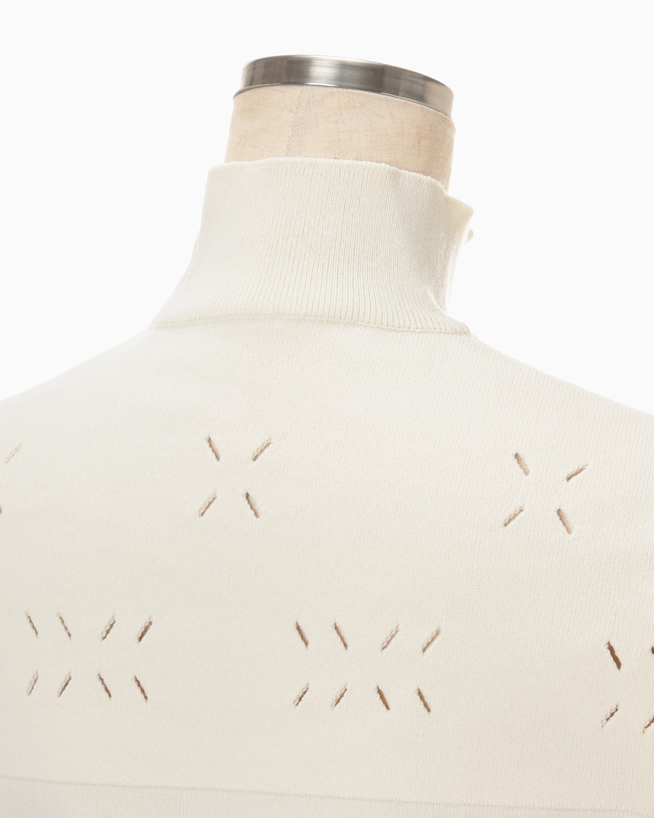 Eyelet High Neck Knitted Top - ecru