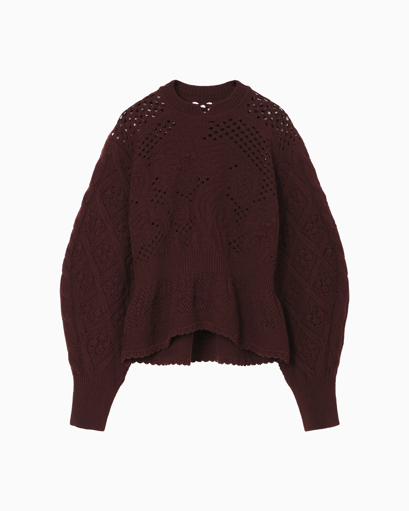 Multi Pattern Low Gauge Knitted Top - bordeaux