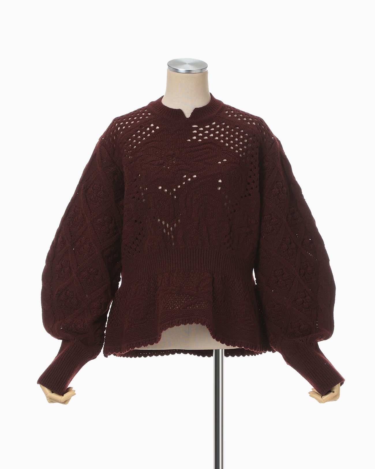 Multi Pattern Low Gauge Knitted Top - bordeaux
