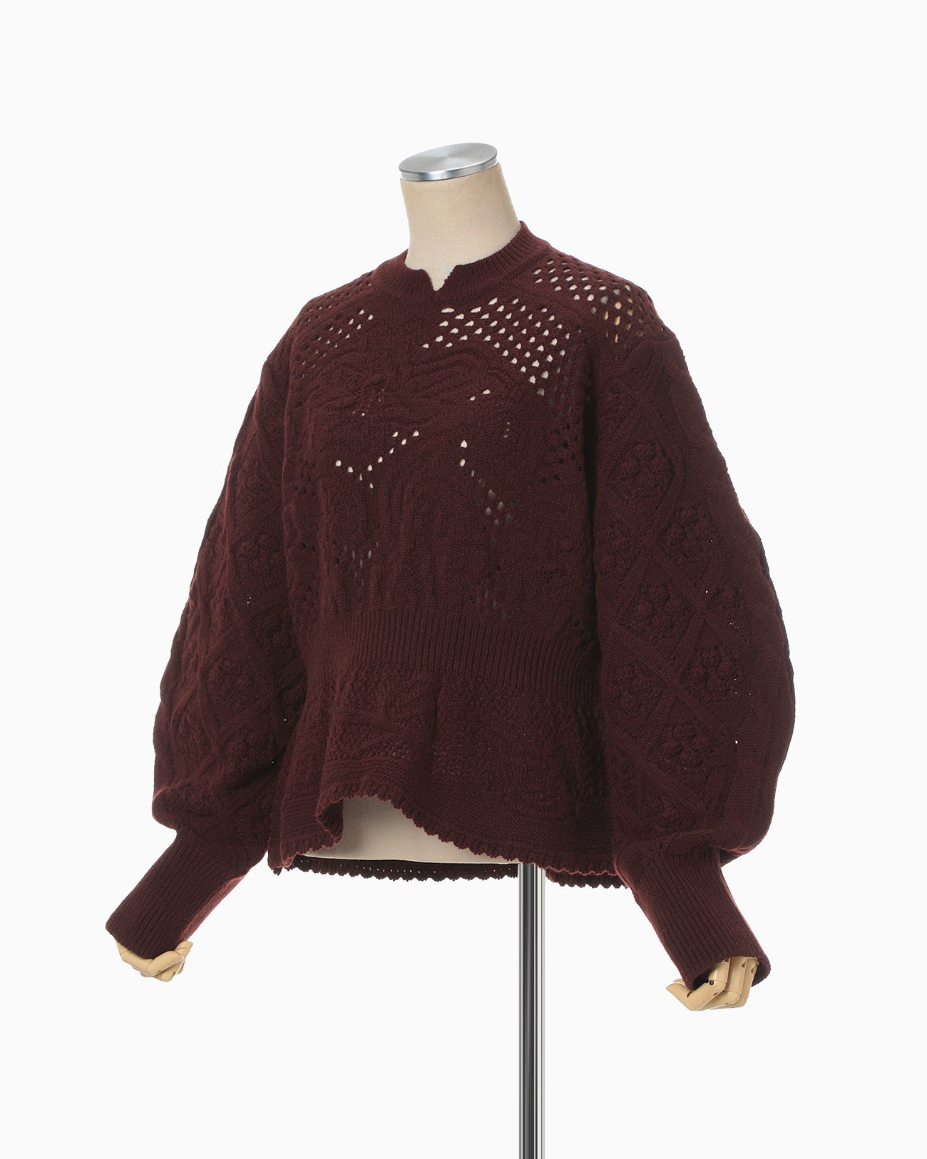 Multi Pattern Low Gauge Knitted Top - bordeaux
