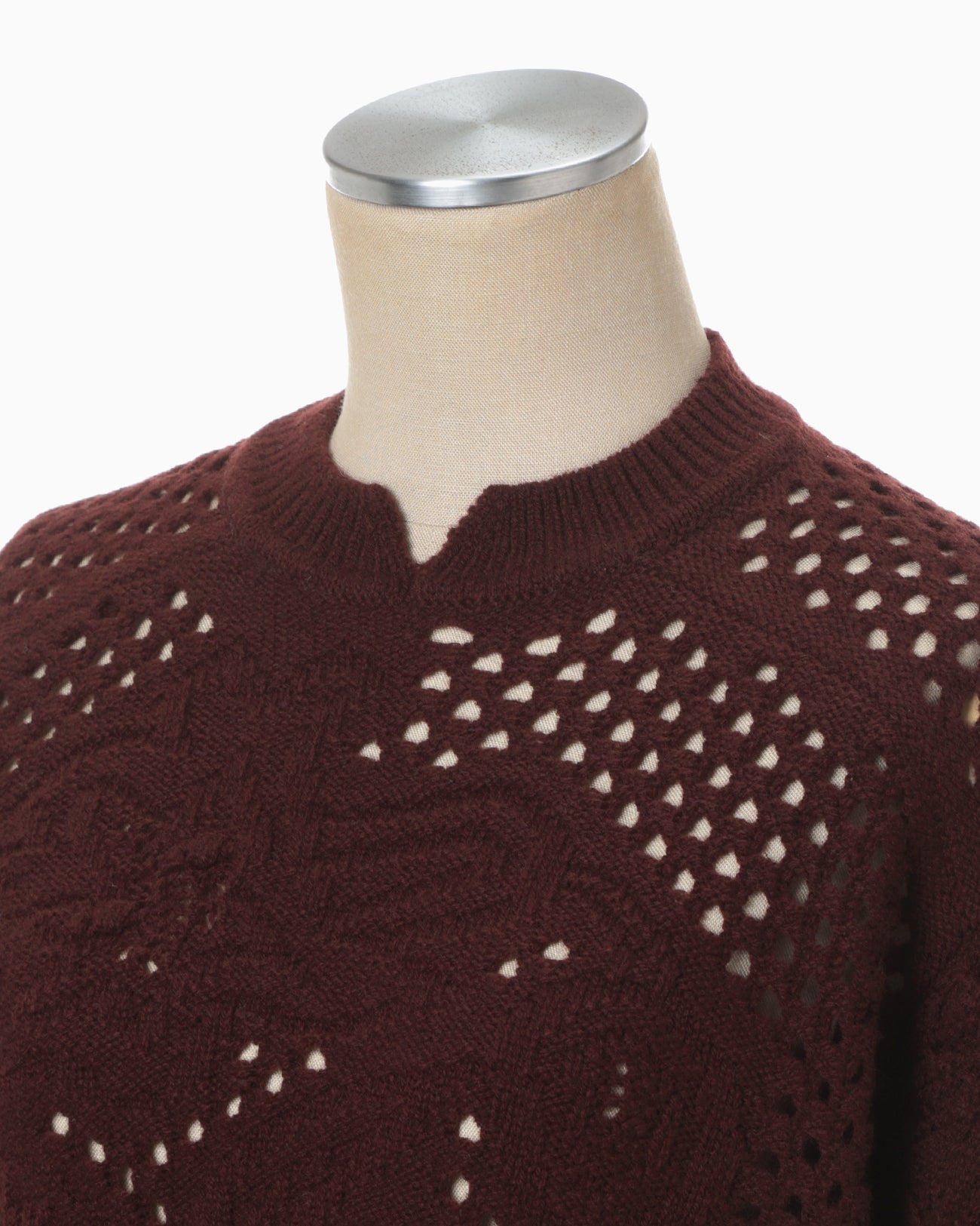 Multi Pattern Low Gauge Knitted Top - bordeaux
