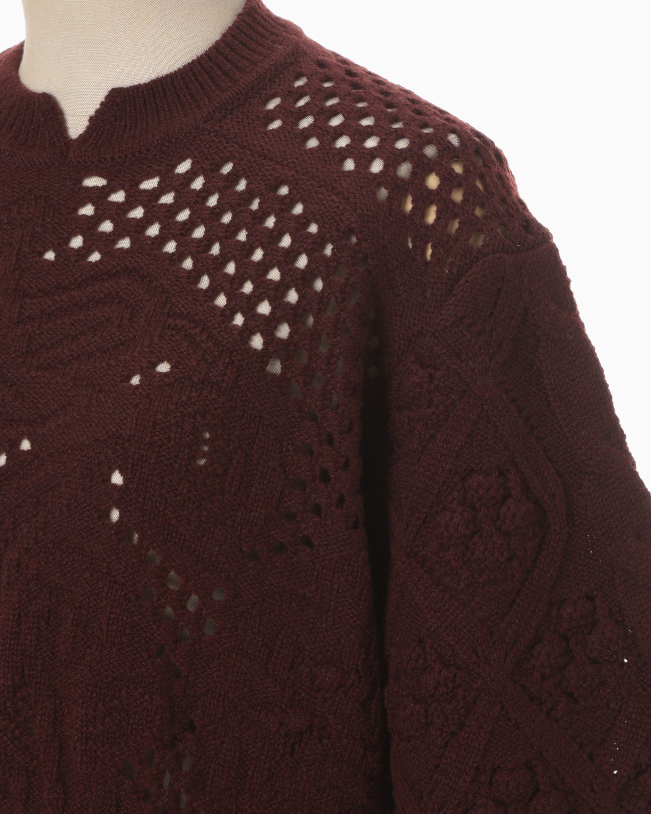 Multi Pattern Low Gauge Knitted Top - bordeaux