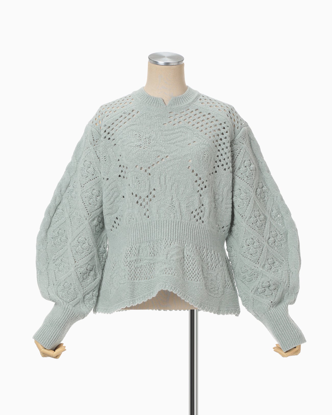 Multi Pattern Low Gauge Knitted Top - light blue