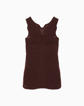 Multi Pattern Low Gauge Knitted Sleeveless Top - bordeaux