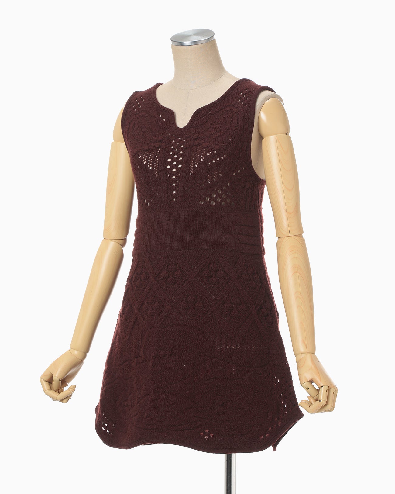 Multi Pattern Low Gauge Knitted Sleeveless Top - bordeaux