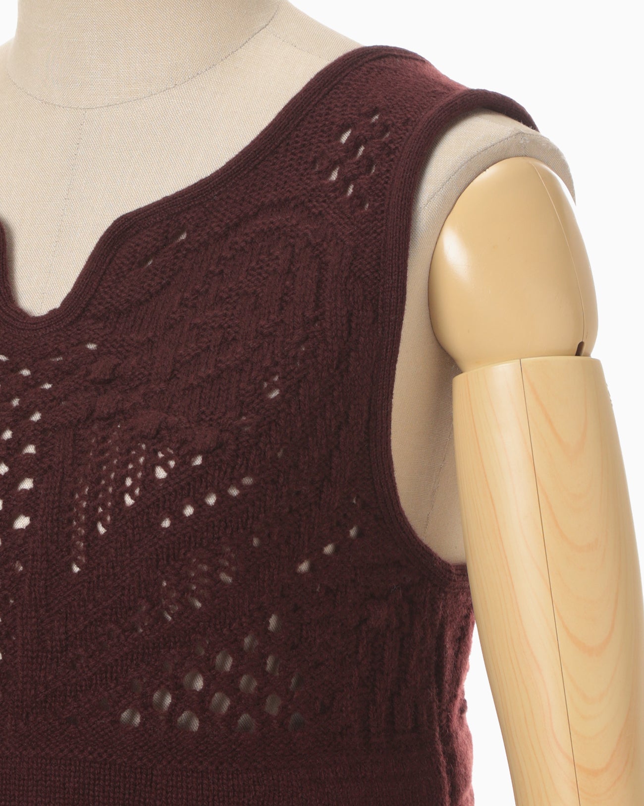 Multi Pattern Low Gauge Knitted Sleeveless Top - bordeaux