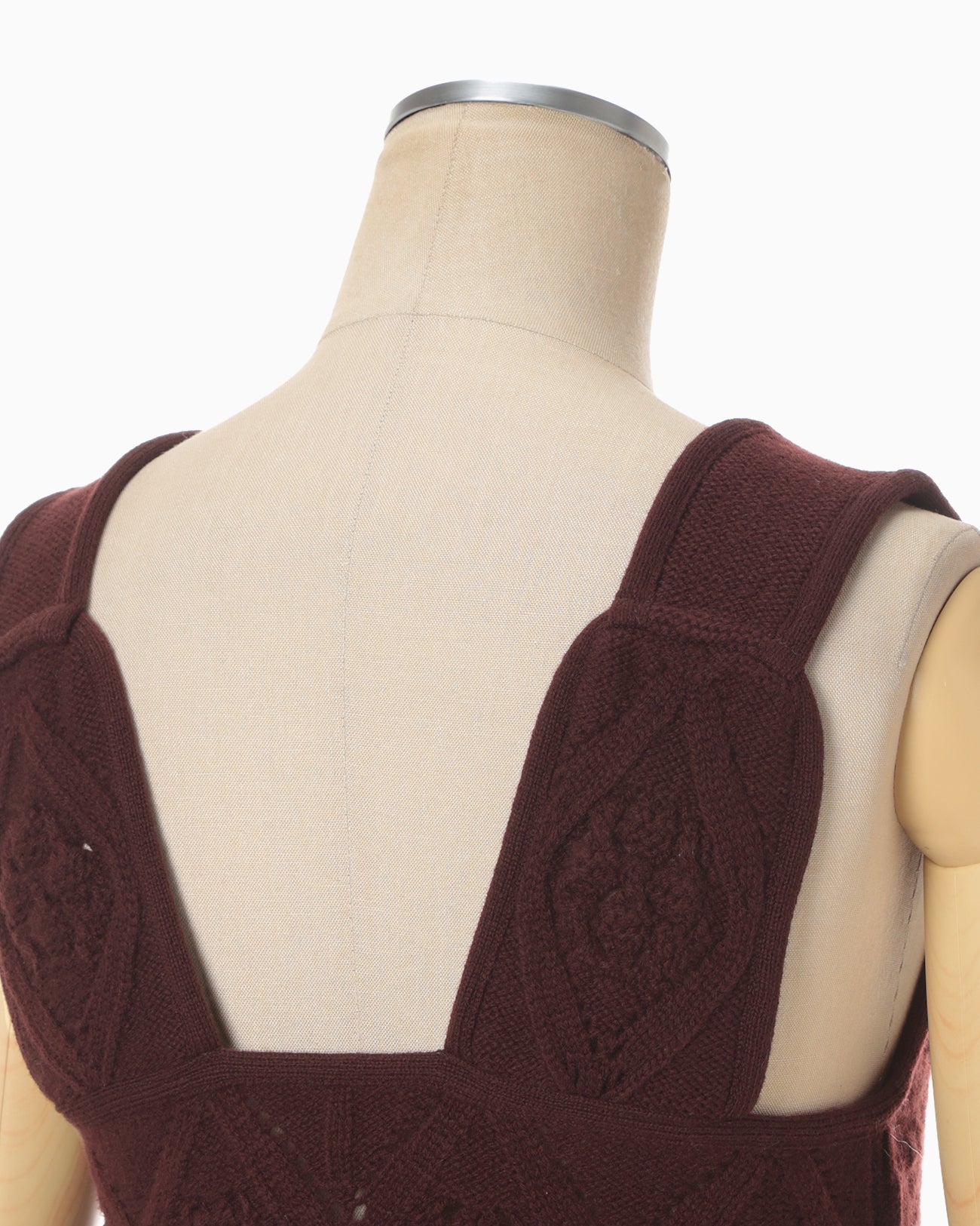 Multi Pattern Low Gauge Knitted Sleeveless Top - bordeaux