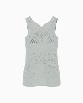 Multi Pattern Low Gauge Knitted Sleeveless Top - light blue