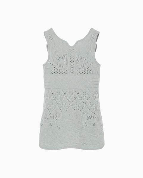 Multi Pattern Low Gauge Knitted Sleeveless Top - light blue
