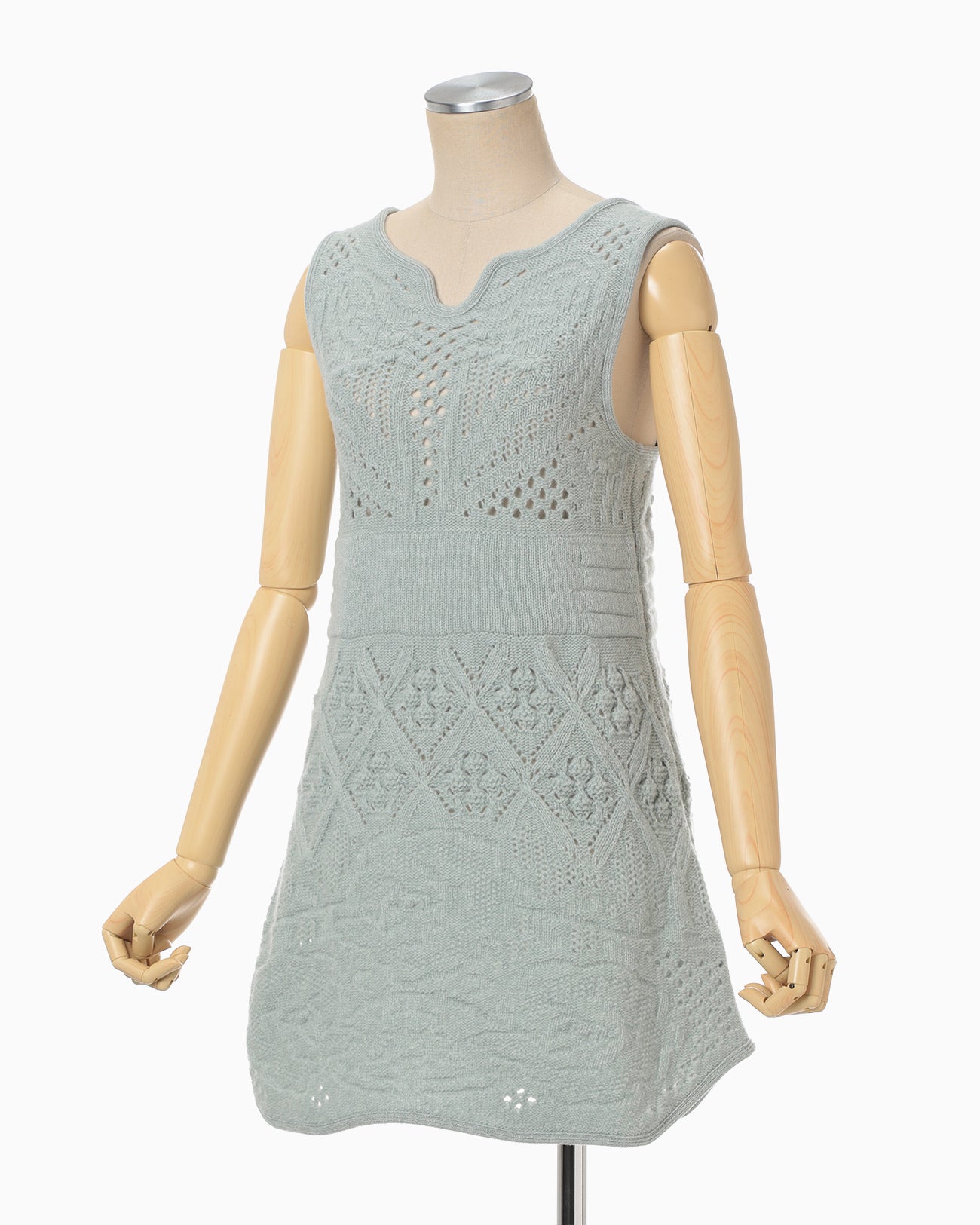 Multi Pattern Low Gauge Knitted Sleeveless Top - light blue