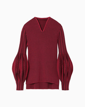 Asymmetric Knitted Volume Top - red