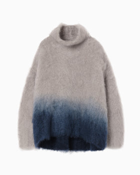 Fur Knitted High Neck Top - grey