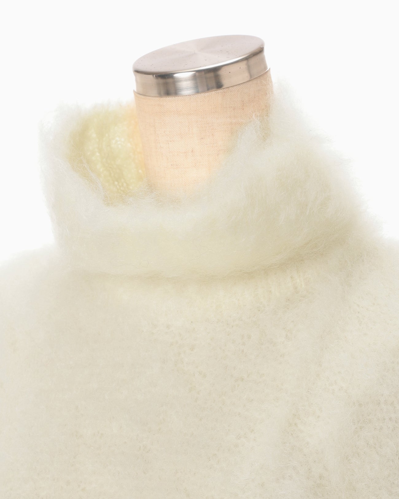 Fur Knitted High Neck Top - white