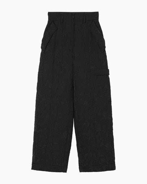 Floral Jacquard Triple Cloth High Waisted Trousers - black