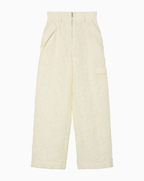 Floral Jacquard Triple Cloth High Waisted Trousers - ecru