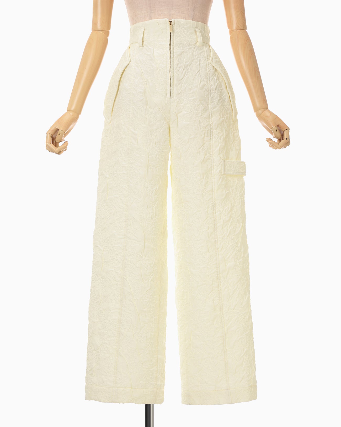 Floral Jacquard Triple Cloth High Waisted Trousers - ecru