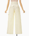 Floral Jacquard Triple Cloth High Waisted Trousers - ecru