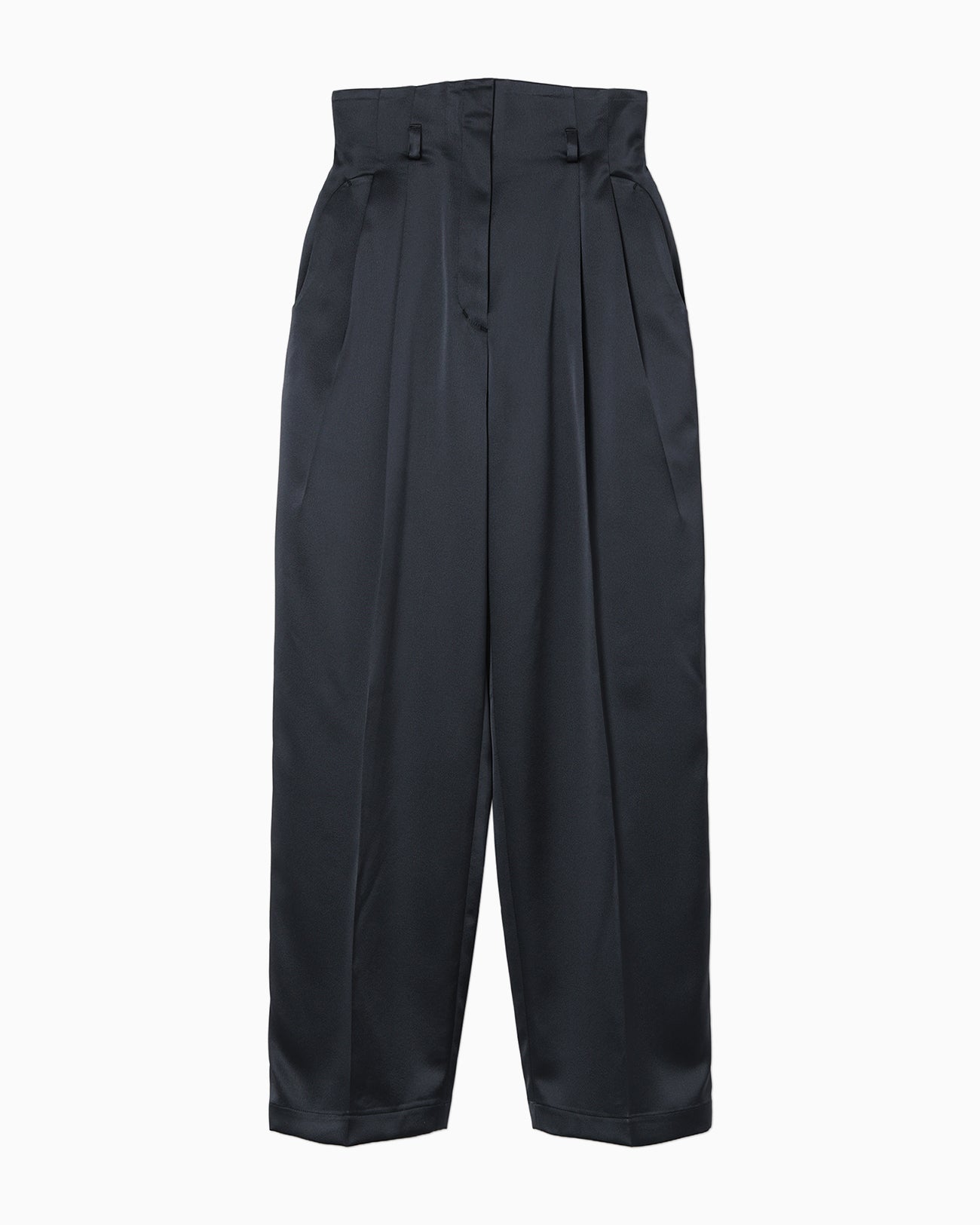 Embossed Leather Motif Triacetate High Waisted Trousers - navy