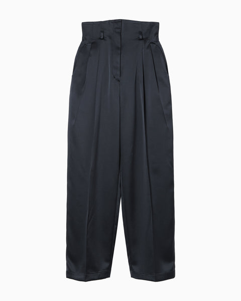 Embossed Leather Motif Triacetate High Waisted Trousers - navy