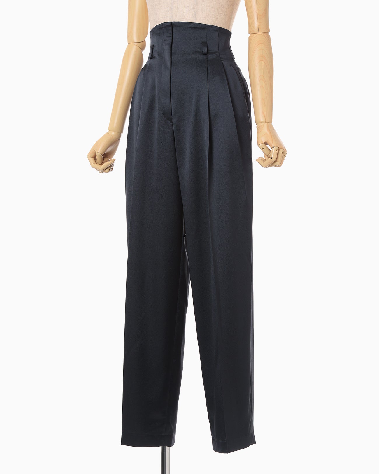 Embossed Leather Motif Triacetate High Waisted Trousers - navy