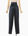 Embossed Leather Motif Triacetate High Waisted Trousers - navy