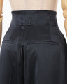 Embossed Leather Motif Triacetate High Waisted Trousers - navy