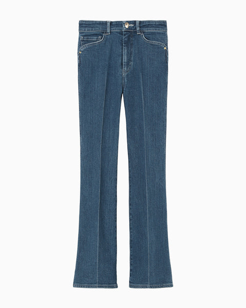 Stretch Cropped Flare Jeans - blue