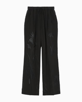 Silk Cupra Floral Embroidery Trousers - black