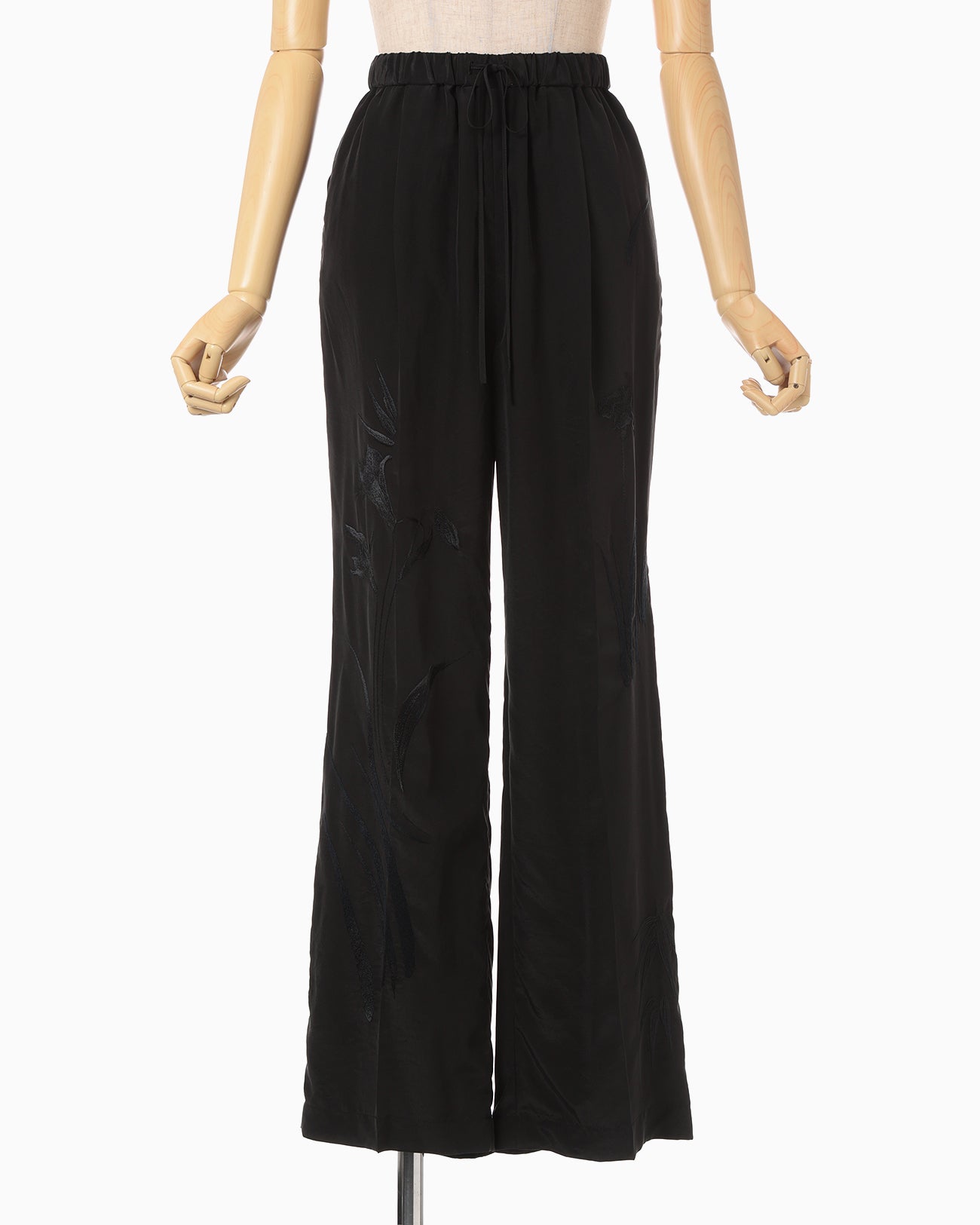 Silk Cupra Floral Embroidery Trousers - black
