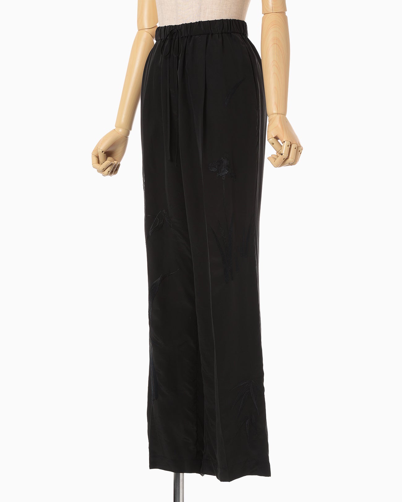 Silk Cupra Floral Embroidery Trousers - black