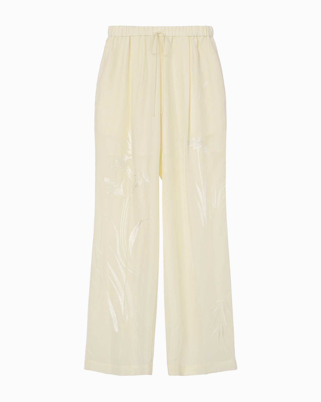 Silk Cupra Floral Embroidery Trousers - ecru