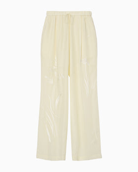 Silk Cupra Floral Embroidery Trousers - ecru