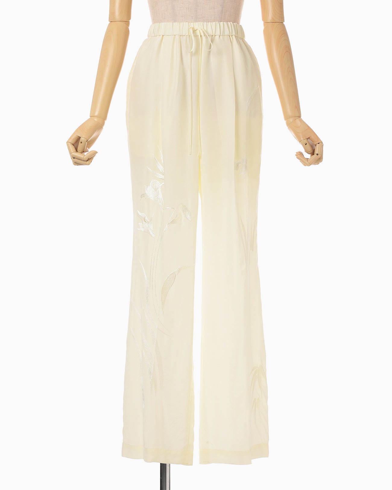 Silk Cupra Floral Embroidery Trousers - ecru