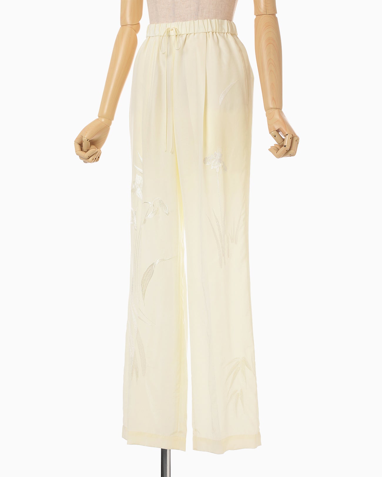 Silk Cupra Floral Embroidery Trousers - ecru