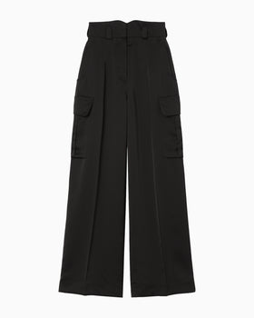 Triacetate Satin High Waisted Cargo Trousers - black