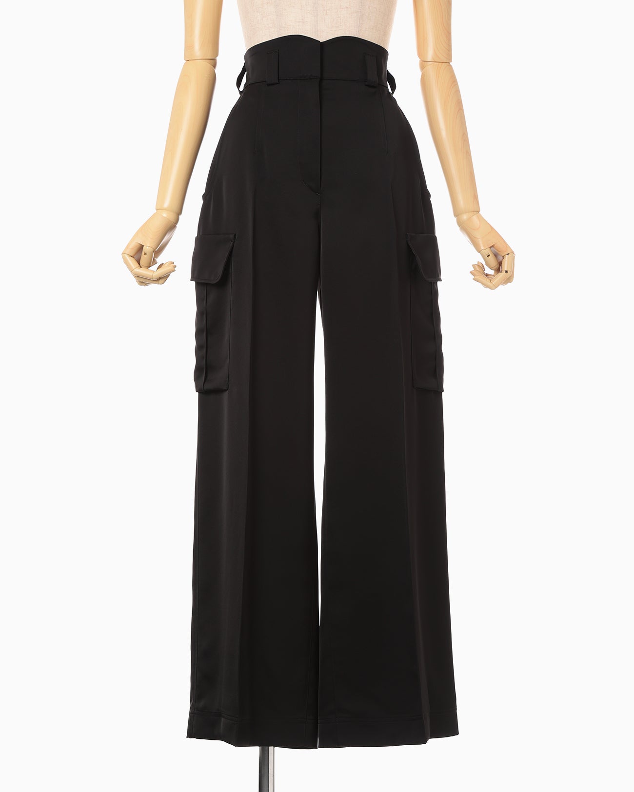 Triacetate Satin High Waisted Cargo Trousers - black
