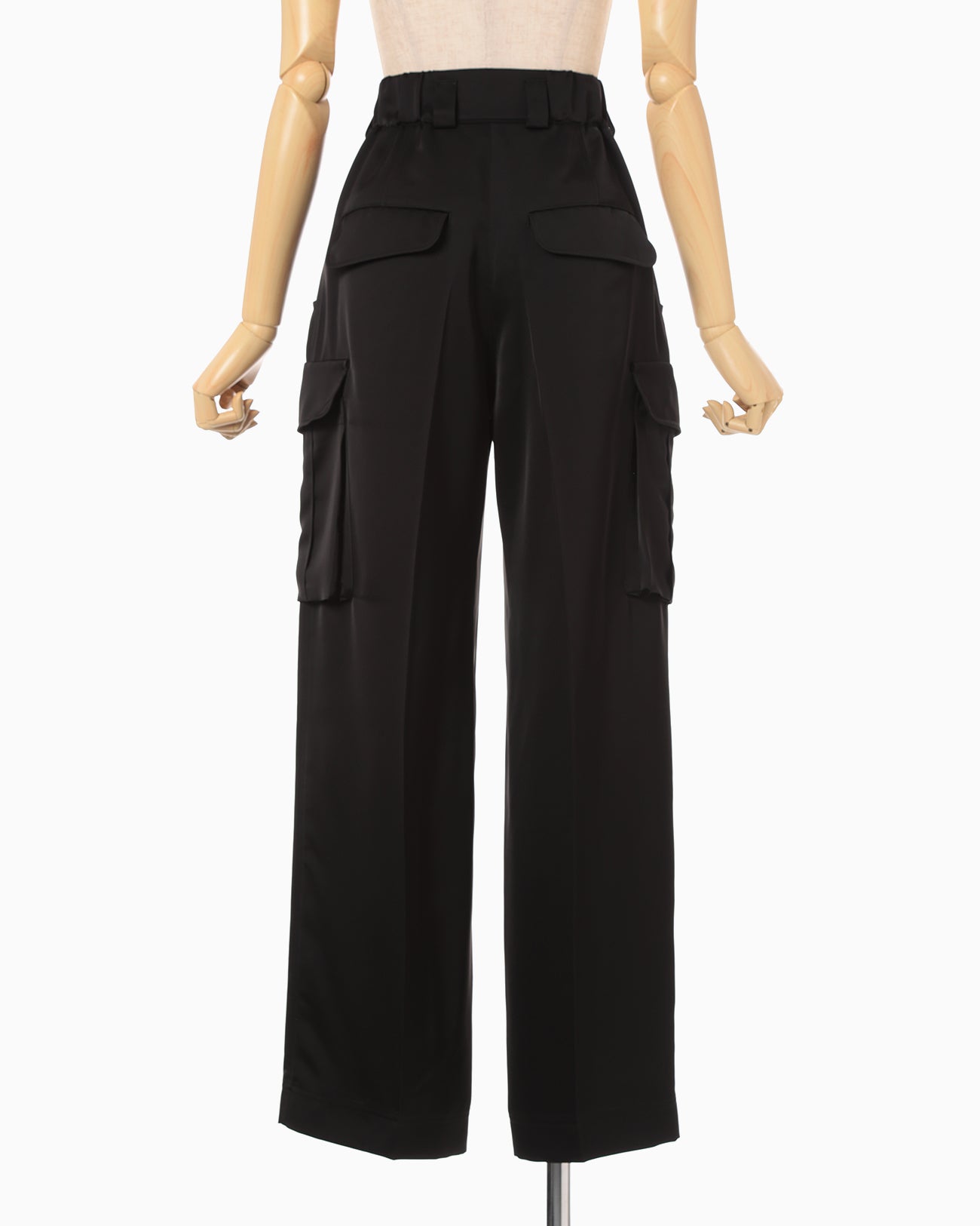 Triacetate Satin High Waisted Cargo Trousers - black